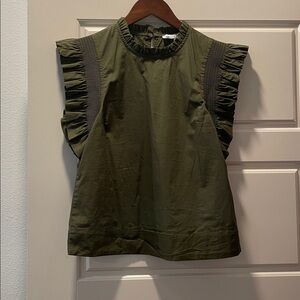 English Factory Dark Green Ruffle Sleeve Blouse